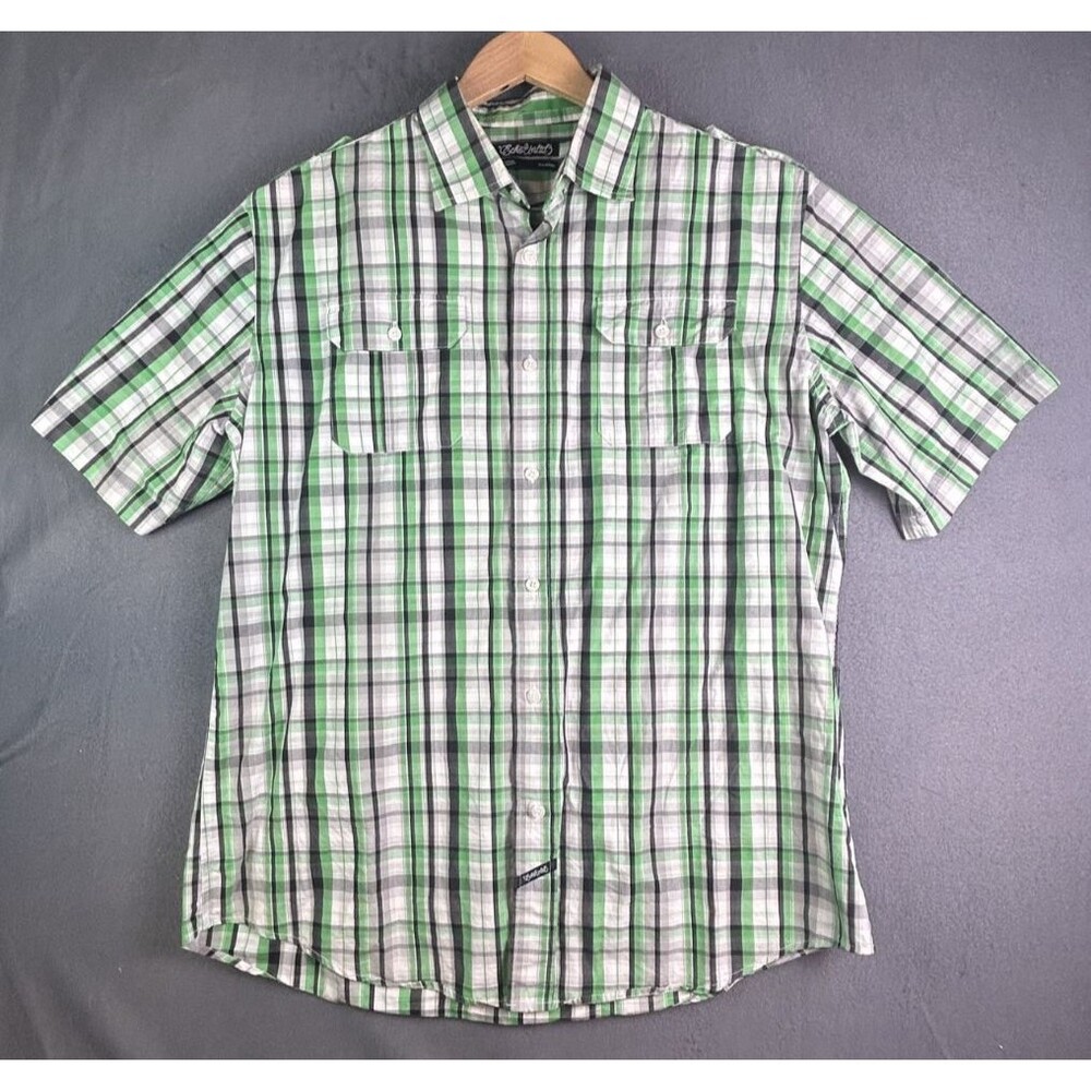 ECKO UNLTD Shirt Adult Green Plaid Mens XL Button Up Short Sleeve